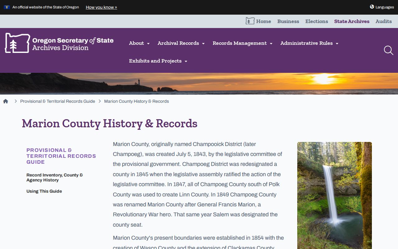 Oregon State Archives Marion County provisional guide for Salem archival research