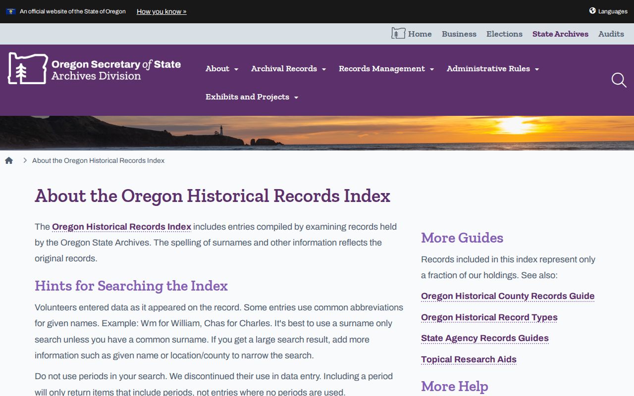 Oregon Historical Records Index page for Salem historical address research