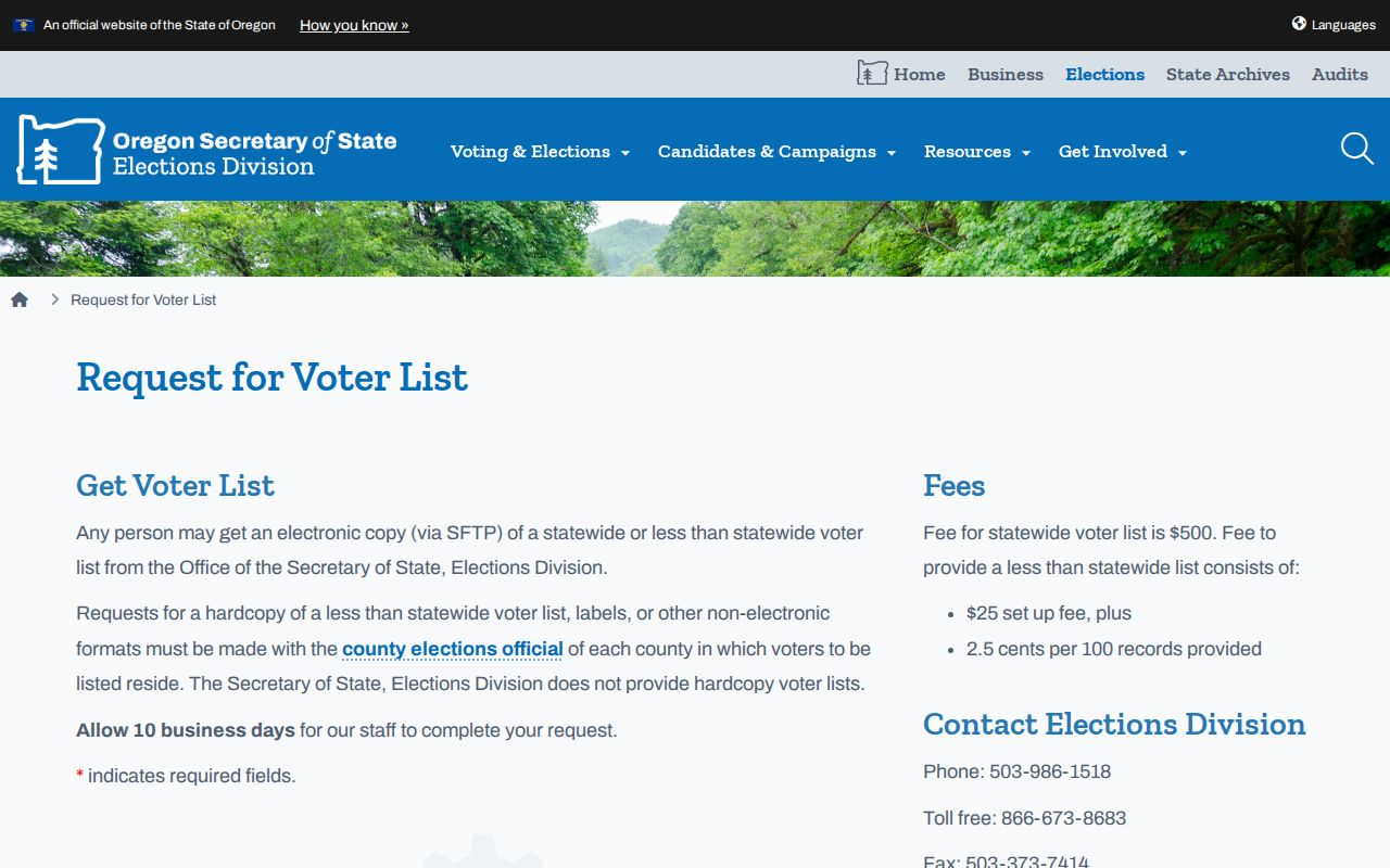 Salem residents directory Oregon voter-list request resource